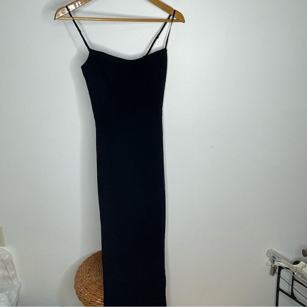 Reformation Ingrid Black Maxi Event Dress Slit Chiffon Strapless Spaghetti Strap